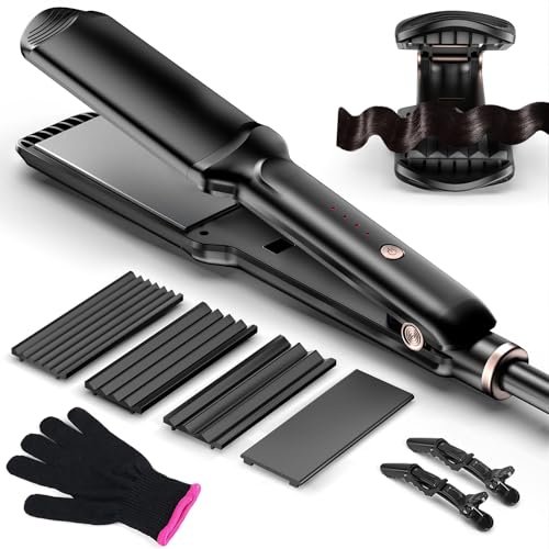 4-in-1 Hair Crimper Waver for Beach Waves & Straightening - Adjustable Temperature