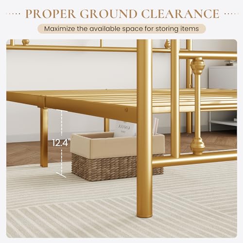 Gold Twin Metal Platform Bed Frame with Headboard - Noise-Free, Easy Assembly