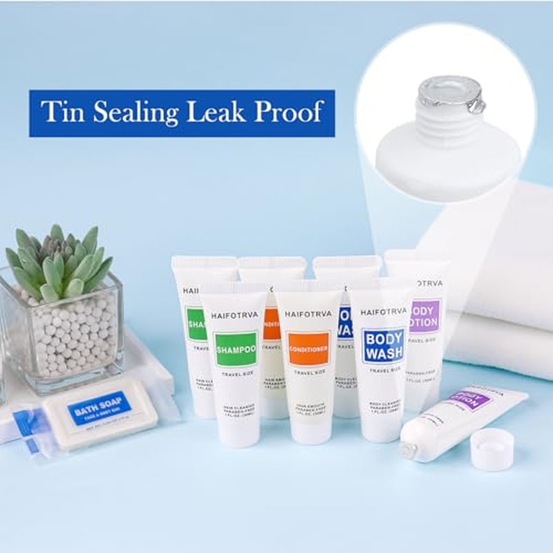 200 Pcs 5-IN-1 Hotel Soaps and Toiletries Bulk Set,5-Piece Set Mini Bulk Travel Size Toiletries Set 1 oz each Shampoo,Conditioner, Body Wash and Lotion,0.53 oz Soap Hotel Supplies for Guests,Homeless