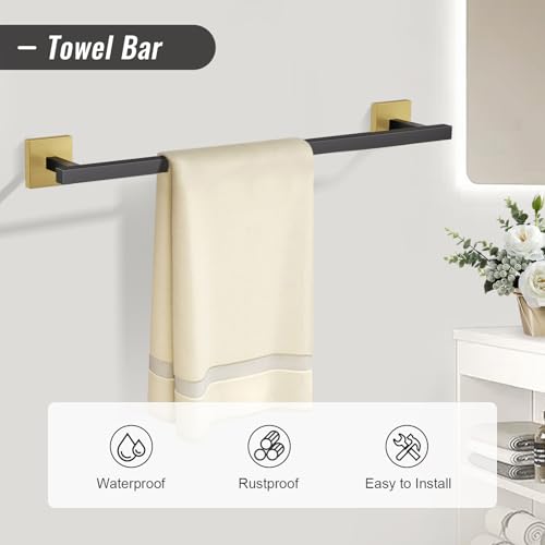 10-Piece Black & Gold Bathroom Hardware Set - Wall Mounted Towel Racks & Accessories