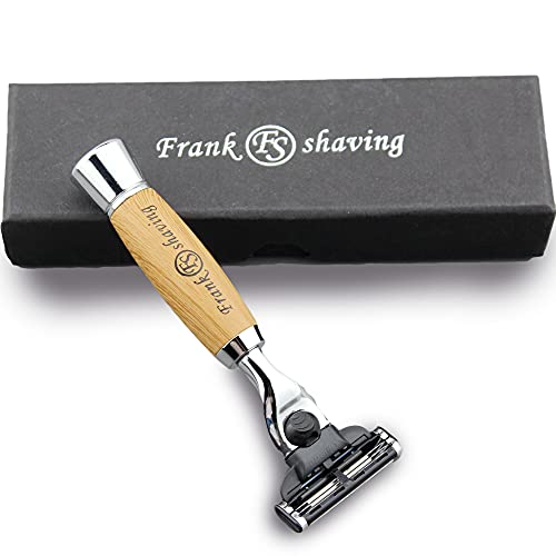 Manual Safety Razor with Bamboo Handle, 3 Blade Shaving Razor for Men & Women