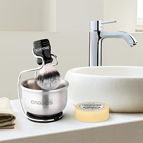 Men's 4-in-1 Shaving Brush Set with Stand & Soap Bowl - Silver Synthetic Bristles