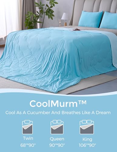 Momcozy Cooling Comforter Twin XL - Breathable, 3-Second Rapid Cooling Blue