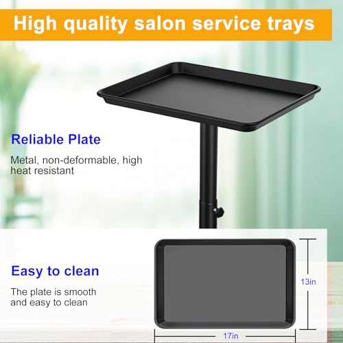Salon Tray on Wheels- Adjustable Salon Service Rolling Tray Suitable for Mayo Stand,Tattoo Tray and Dentist Tray(Black)