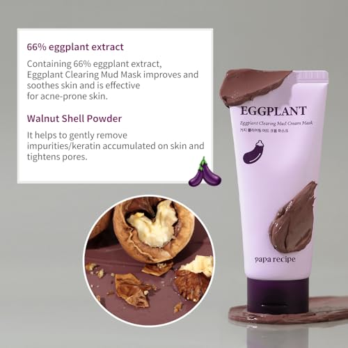 Papa Recipe Eggplant Clearing Mud Cream Mask ? Bentonite & Kaolin Clay Face Mask, Deep Pore Purifying, Balancing & Hydrating Skin, Gentle Exfoliating Korean Mud Mask for Sensitive & Acne-Prone Skin