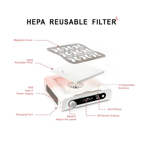 M Nova Air Nail Dust Collector 60W Cordless White - Portable Nail Dust Extractor