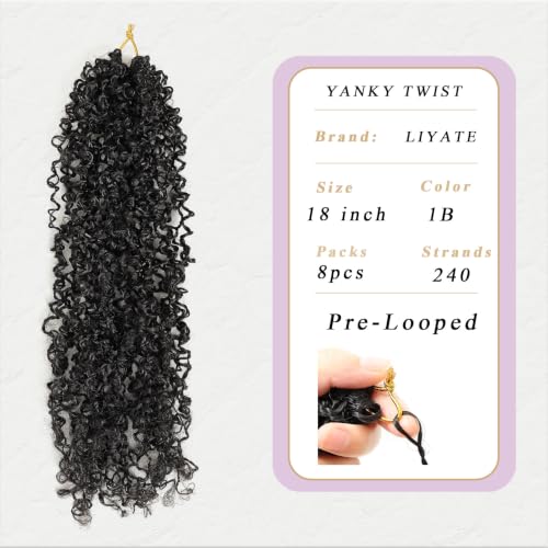 Yank Twist Crochet Hair 18 Inch - 8 Packs of 1B Natural Texture for Black Women
