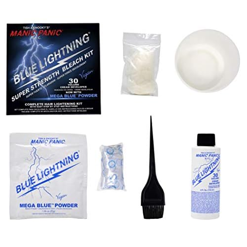 MANIC PANIC Blue Lightning Hair Bleach Kit - Mega Blue Bleach Powder + 30 Volume Developer - Neutralizes Warm Yellow Tones - Hair Lightener Lifts Up to 5 Levels - Vegan & Cruelty-Free (2 ct)