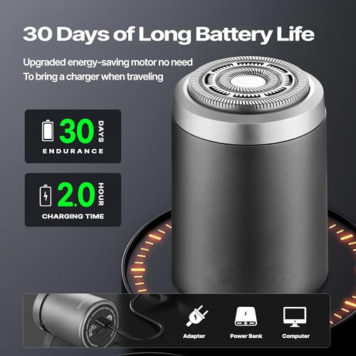 Premium Titanium Mini Shaver for Men - IPX7 Waterproof Electric Razor with Floating Foil System, USB-C Fast Charge, 90-Day Battery - Compact Travel Shaver for Sensitive Skin & Precision Grooming
