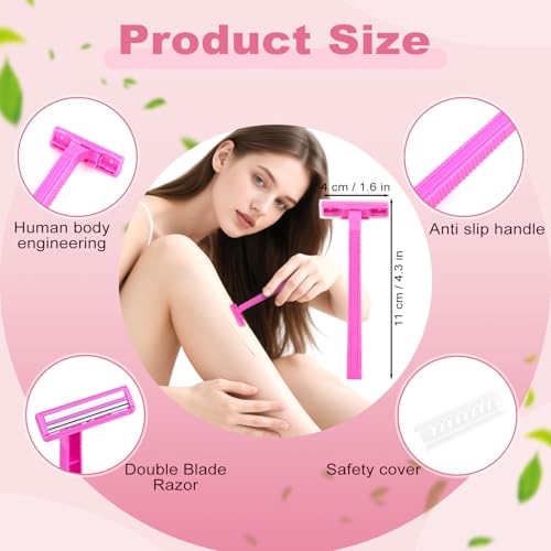Women's Disposable Razors Individually Wrapped Twin Blade,Disposable Razors Women Bulk with Clear Safety Cap for Men Women Camping Traveling Home Bathing Hotel (pink, pack of 200)