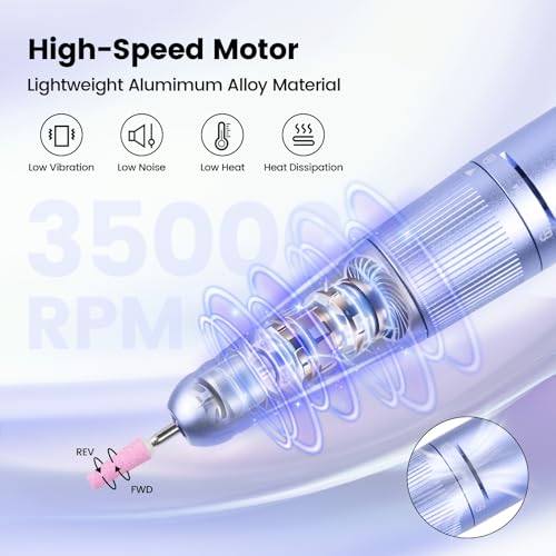 Lavinda Electric Nail Drill Machine, 35000RPM Professional Nail File Cordless Rechargeable Nail Efile for Acrylic Gel Nails (Purple 910)