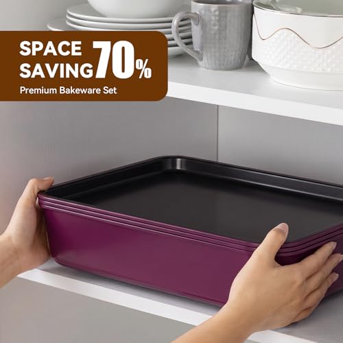 Wildone 13-Piece Nonstick Bakeware Set with Roasting & Cake Pans - Plum Variation