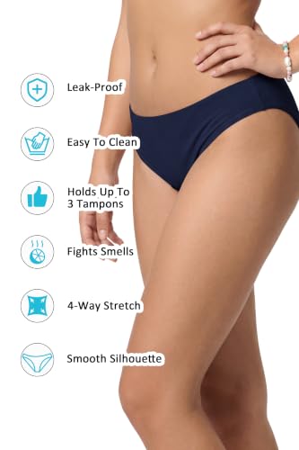 Beautikini Menstrual Swim Bikini Bottom Low Rise Leakproof Blue XS