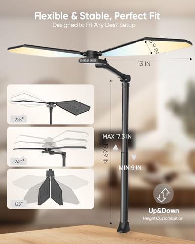 Tuedp 36W Dual-Head LED Desk Lamp with Clamp - Black, Remote Control