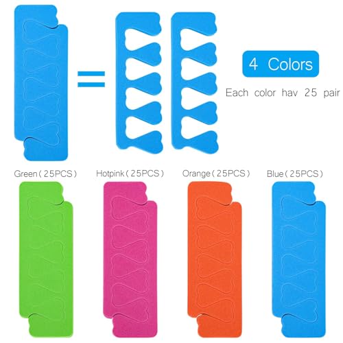 200PCS Multicolor Toe Separator Set for Pedicures Nail Art and Painting - Reusable, Funy Colors