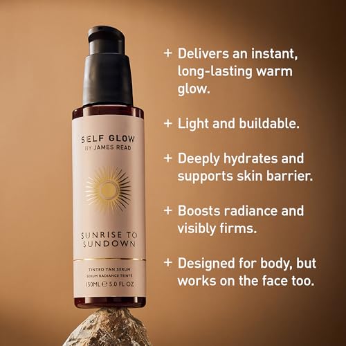 Self Glow by James Read - Sunrise to Sundown Tinted Tan Serum | Instant, Customizable Glow | Hydrate, Nourish, Soften | Non-Allergen Fragrance, Silicone + Drying Alcohol-Free (150mL | 5 fl oz)