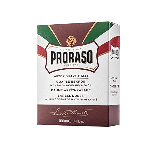 Proraso After Shave Balm - Sandalwood Oil & Shea Butter - Moisturizing & Nourishing After Shave Cream for Coarse or Hard Beards - Premium Italian Shaving for Men - 3.4oz