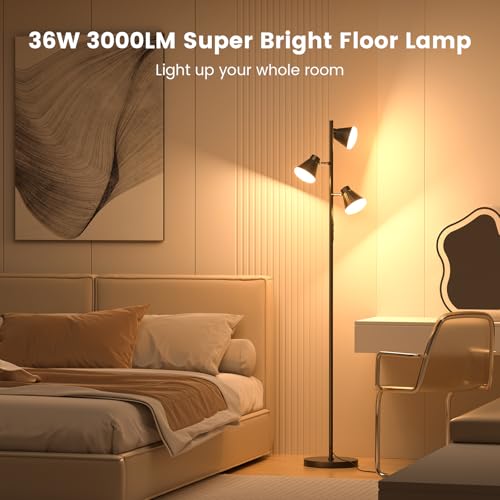 SIBRILLE 36W LED Tree Floor Lamp with Remote - Black Modern Dimmable Standing Light for Living Room & Bedroom