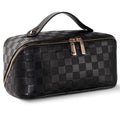 Abiudeng Travel Makeup Bag,Large Capacity Toiletry Bag Cosmetic Bags for Travel Essentials,Waterproof Portable Pouch Open Flat Makeup bag Organizer with Divider and Handle(Checkered-Black)