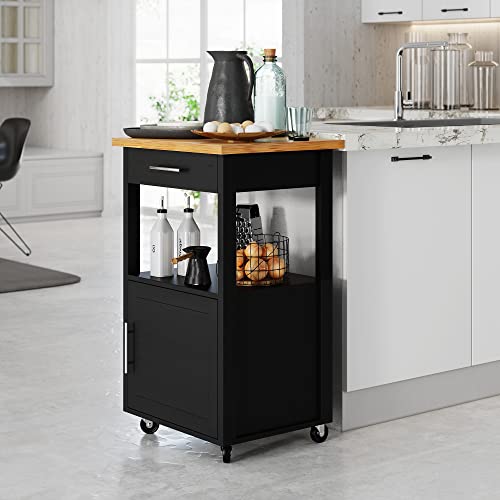 Shintenchi Kitchen Island Cart with Storage - Black, 22 Inch Mobile Microwave Table