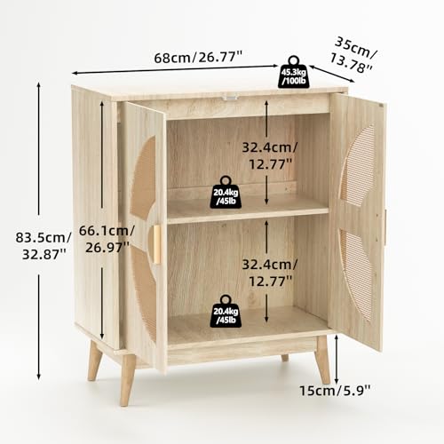Modern Buffet Cabinet with Storage Sideboard - Rattan Media Console, 32.9 Inch