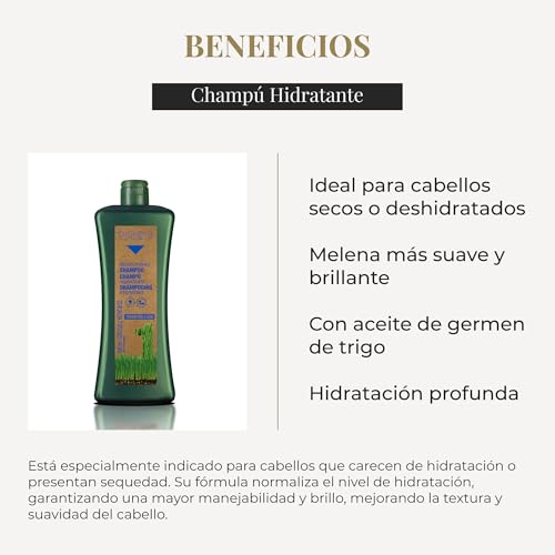 Salerm Biokera Natura Moisturising Shampoo 36oz for Dry Hair, Natural Wheat Germ Oil