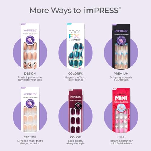 KISS imPRESS No Glue Mani Press On Nails, French, 'Glimpse', White, Medium Size, Coffin Shape, Includes 30 Nails, Prep Pad, Instructions Sheet, 1 Manicure Stick, 1 Mini File