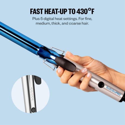 BaBylissPRO Nano Titanium 1 Inch Curling Iron with Long Blue Barrel for Long Hair