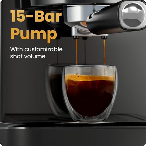 Espresso Machine with 15-Bar Pump & Steam Wand – Compact Coffee Maker for Lattes & Cappuccinos