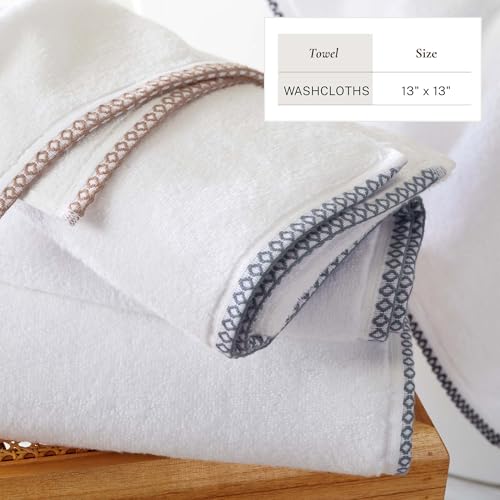 Great Bay Home Black/White Washcloth Set - Ultra-Soft Cotton, Boho-Chic Border Design - 12 Washcloths (13" x 13") - Absorbent, Quick-Dry, Lightweight Bathroom Towels