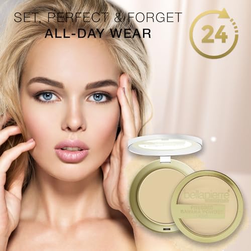 Bellapierre Pressed Banana Setting Powder Medium - Compact Color-Correcting Face Powder, Matte Translucent Finish, Under-Eye Brightening, Talc-Free