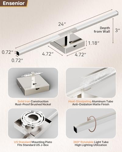 24-Inch Brushed Nickel Bathroom Vanity Light with Built-In Dimmer & 5 CCT - Modern