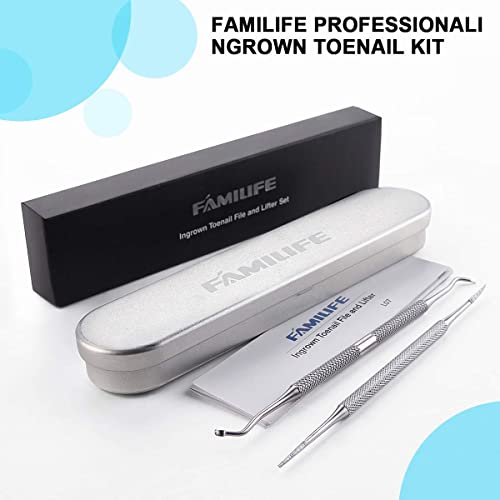 FAMILIFE 100% Stainless Steel Ingrown Toenail File Sided with Storage Case and 11 in 1 Stainless Steel Manicure Set with Box