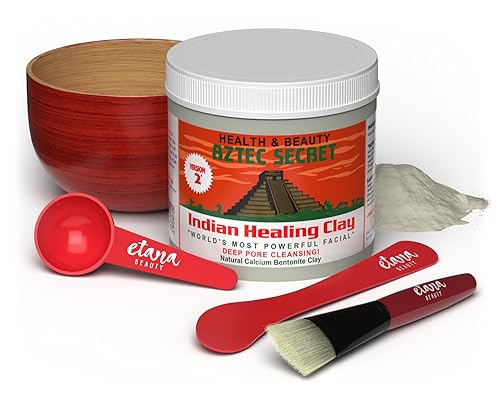 Aztec Secret Indian Clay Mask Kit 1lb - Deep Pore Cleansing, Face Hair & Body Detox