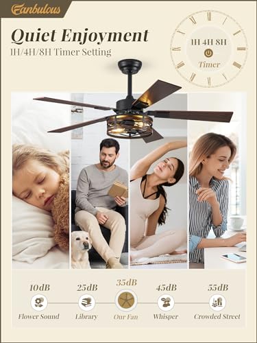 48-Inch Farmhouse Ceiling Fan with Light & Remote - Black and Walnut