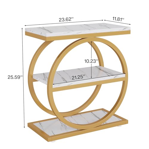 Tribesigns White 3-Tier Industrial End Table with Storage Shelves, Slim Nightstand
