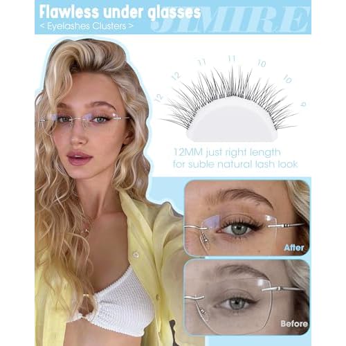 JIMIRE Natural Self Adhesive Eyelashes Wispy Pre Glued Lash Clusters No Glue Needed Press on Lashes Reusable Self Adhesive Lash Clusters Easy to Apply 9-12MM 108Pcs Pack