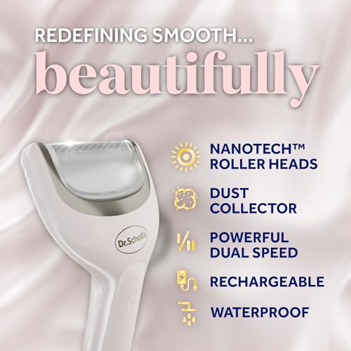 Dr. Scholl's Pedi Perfect Electric Foot Callus Remover, Waterproof, Rechargeable with x2 Roller Heads, Removes Hard Skin for Soft Beautiful Feet, 50 Minute Run Time, Dust Catcher, Pedicure Tools