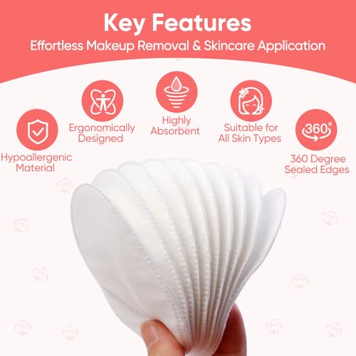 ICOTLE Large Oval Cotton Pads 280 Count 3-Layer, Bag of 4 - Face & Makeup Remover