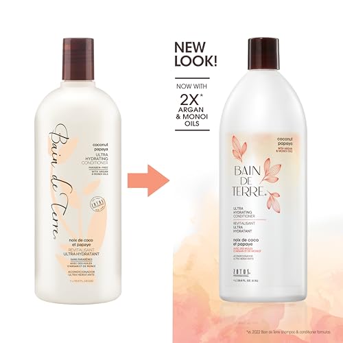 Bain de Terre Coconut Papaya Ultra Hydrating Conditioner 33.8 Fl Oz – Moisture Quench for Dry Damaged Hair, Argan & Monoi Oils, Vegan, Paraben-Free, Color-Safe