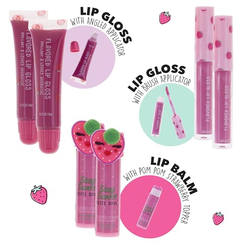 EXPRESSIONS 6pc Lip Set - Strawberry Fruit Flavored Lip Gloss & Lip Balm Kit | Safe Non-Toxic Birthday Present Young Daughter Sensitive Skin Hydrate Shine Best Value Today Must Buy