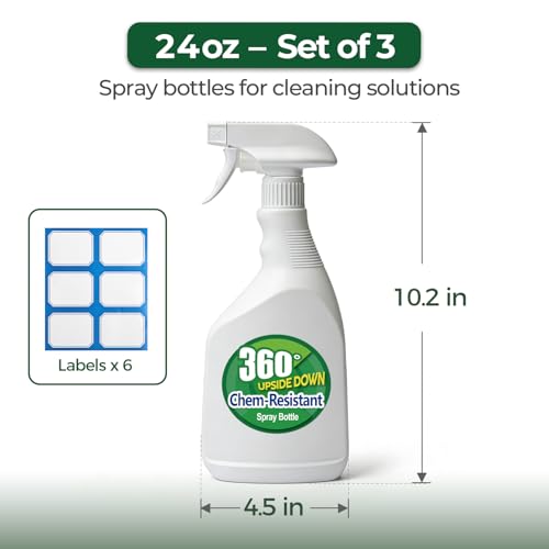 T4U Spray Bottles for Cleaning, 24 OZ Empty Spray Bottles Heavy Duty, Plastic Spray Bottles for Cleaning Solutions, Cleaning Spray Bottle for Household Cleaning Bleach, Industrial Chemical (3 Pack)