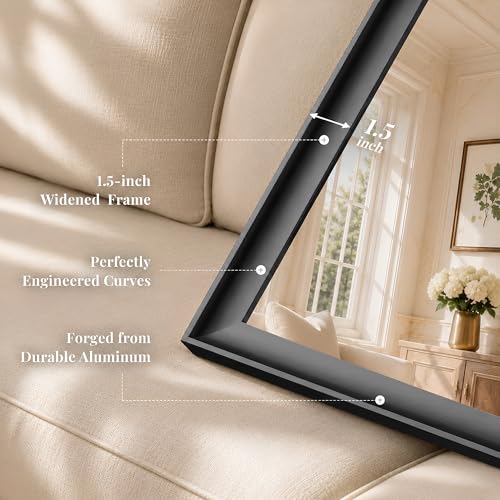 Black Bathroom Mirror 24x36 Inch with 1.5-Inch Gallery Frame - Wall Mount, Rust-Resistant