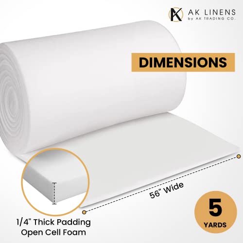 Open Cell Upholstery Foam Padding - 1/4 Inch Thick, 56 Inches Wide, 5 Yards - Soft Supportive Cushioning for DIY & Crafts