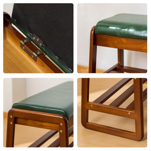 Solid Wood Shoe Rack Bench with Flip-Top Storage, Green, 21.65 inch