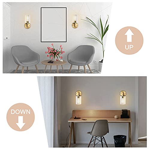 Brass Wall Sconces Set of Two - Modern Gold Bathroom Light Fixtures - Brass 2 Pack