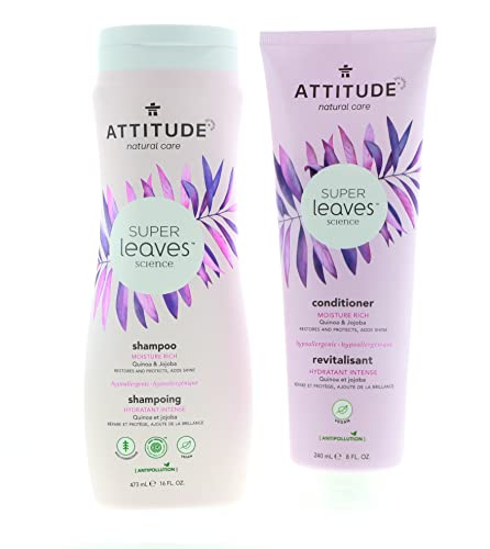 ATTITUDE Moisture Rich Shampoo & Conditioner Bundle with Quinoa & Jojoba - 16 fl oz + 8 fl oz
