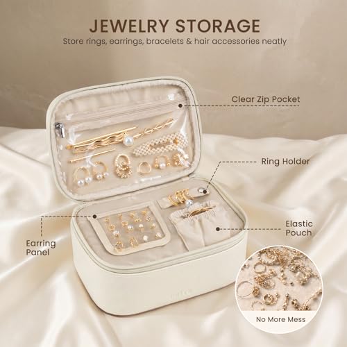 Prite 2-Piece Makeup Bag Set with Clear Toiletry Bag - Beige Travel Organizer