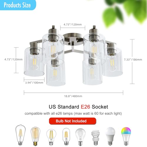 DIDUIO Brushed Nickel 6-Light Semi-Flush Ceiling Light Modern Kitchen & Living Room Fixture