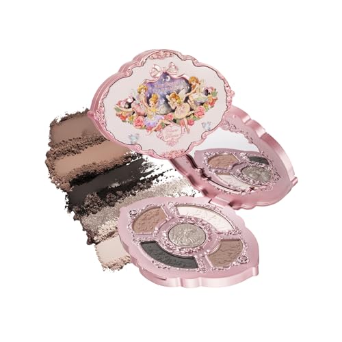 Flower Knows Midsummer Fairytales Embossed Five-Color Makeup Palette,Nude Eyeshadow with 4 Matte + Shimmer Shades,Blendable Smooth Cute Face Makeup,0.23 oz(01 Hazel Fawn)